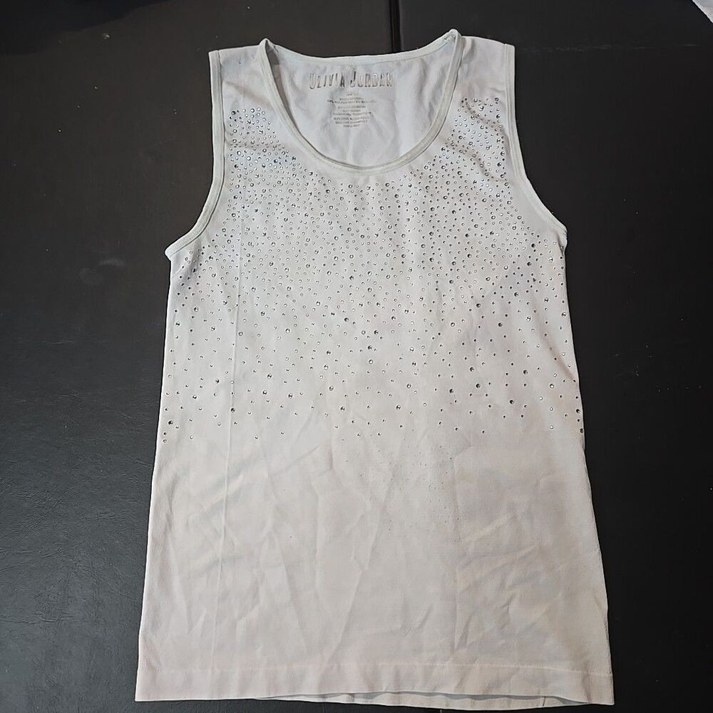Womens Medium Rhinestone Tank Top White Olivia Jordan Sparkle Fairycore Princess